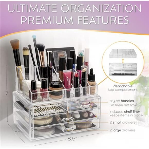 Clear Acrylic Makeup Organizer with Drawers Vanity Cosmetic Storage Box Countert - Picture 4 of 6